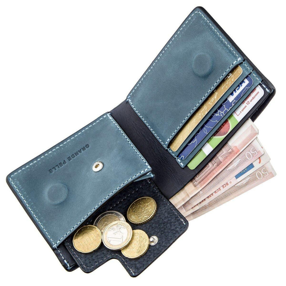 Оригинальное портмоне комби двух цветов унисекс на магните GRANDE PELLE 11210 Синее Киев - изображение 4