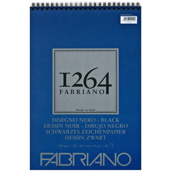 Альбом для рисунка на спирали 1264 А3 (29.7х42 см) 200г/м2 40л черная бумага Fabriano Киев