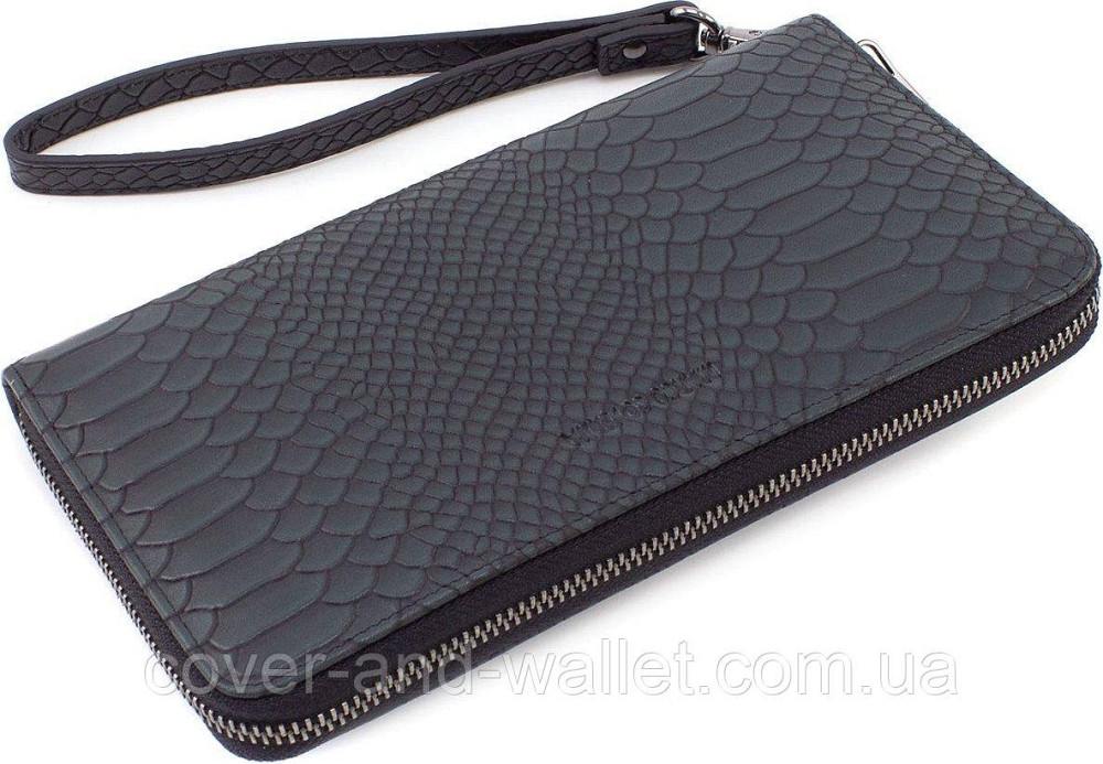Фирменный кожаный мужской клатч с фактурой под рептилию Marco Coverna 086-5901 Black Киев - изображение 1