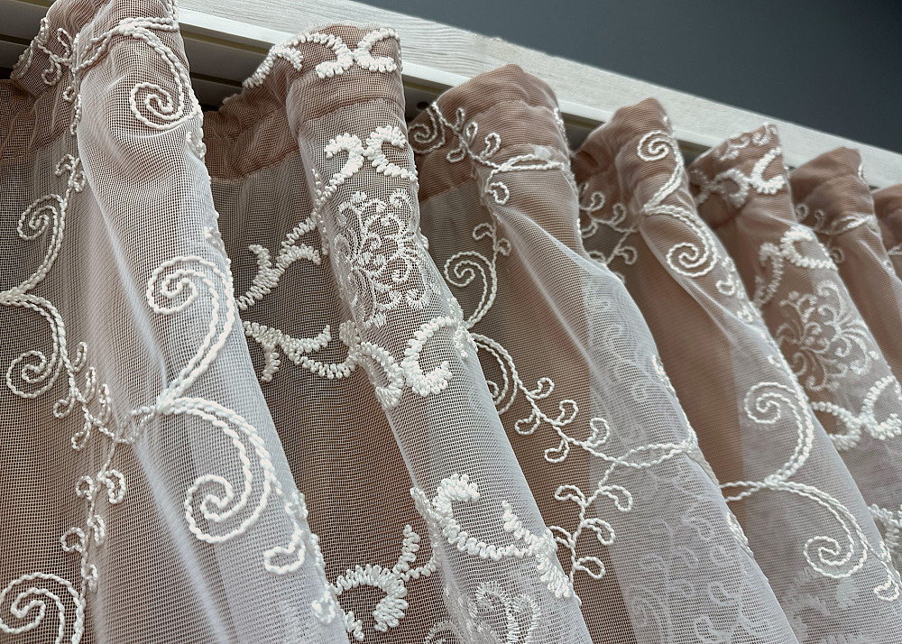 Кухонні шторки VR-Textil № 101к з підв'язками коричневий з білим 330х170 см (52-1197) Київ - фото 7
