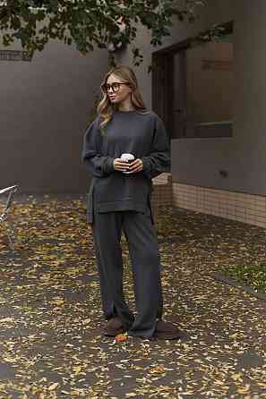 Жіночий теплий базовий костюм-двійка з двосторонньої ангори Графіт Одеса