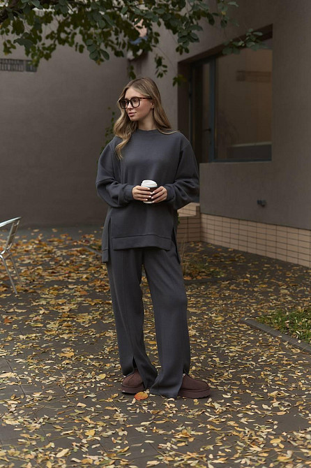 Жіночий теплий базовий костюм-двійка з двосторонньої ангори Графіт Одеса - фото 4