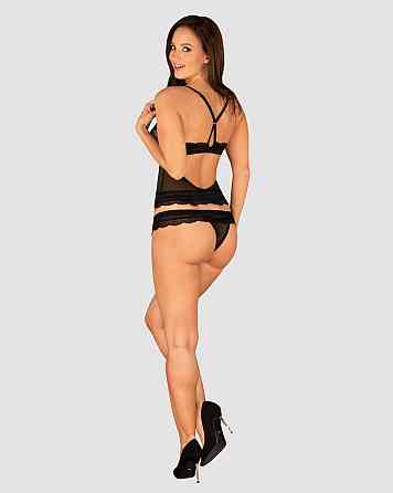 Полупрозрачный набор с украшениями Obsessive Ivannes top & thong L/XL, черный, топ и танга Sex Aura Киев