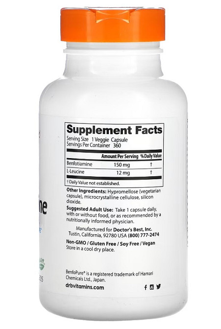 Бенфотиамин, Benfotiamine, Doctor's Best, 150 мг, 120 капсул Киев - изображение 5