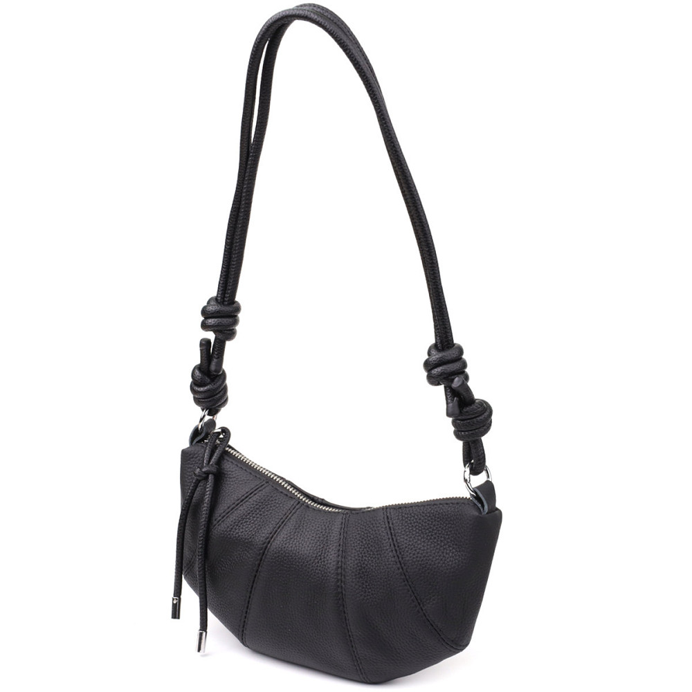 Жіноча напівкругла сумка з натуральної шкіри Vintage 22932 Чорний Київ - фото 2