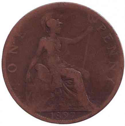 Монета 1 пенні. 1897 рік, Великобританія. Полтава