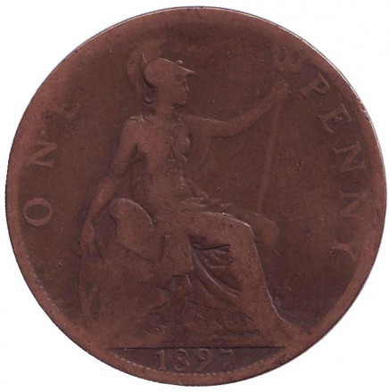 Монета 1 пенні. 1897 рік, Великобританія. Полтава - фото 1