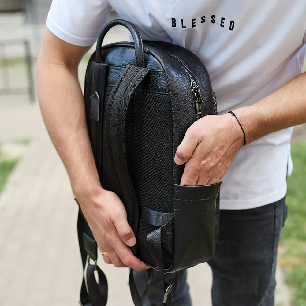 Шкіряний міський чоловічий рюкзак класичний чорний з натуральної шкіри якісний Київ - фото 4