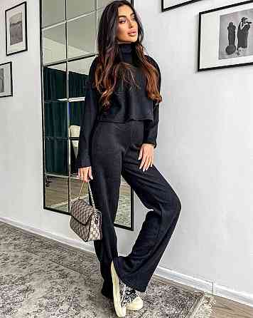 Жіночий теплий базовий костюм: кофта та штани ангора рубчик Чорний Одеса