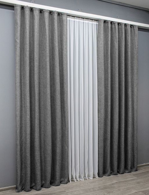 Комплект готових штор VR-Textil Льон Мішковина № 108ш Сірий 150х270см 2 шт (30-023) Київ - фото 3