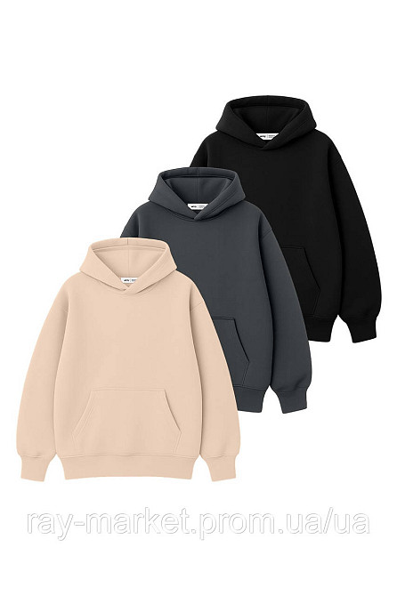 Набір жіночий худі оверсайз утеплене 3шт RAY OVERSIZE комбінований Бежевий/Темно-сірий/Чорний (U0404W-Cream-Dark Grey-Black) 2XL/3XL Київ - фото 1