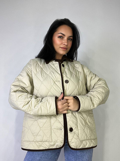 Куртка жіноча Lady Yep 9090 сорочка оверсайз стьобана демісезонна на гудзиках комбінована з вельветом бежева, бежевий, L Київ - фото 11