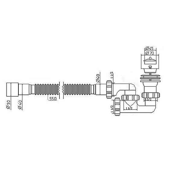Сифон Waterstal А-82589 для душ. піддону  регульов. 1 1/2″ 40/50 з гнучк. трубою Київ