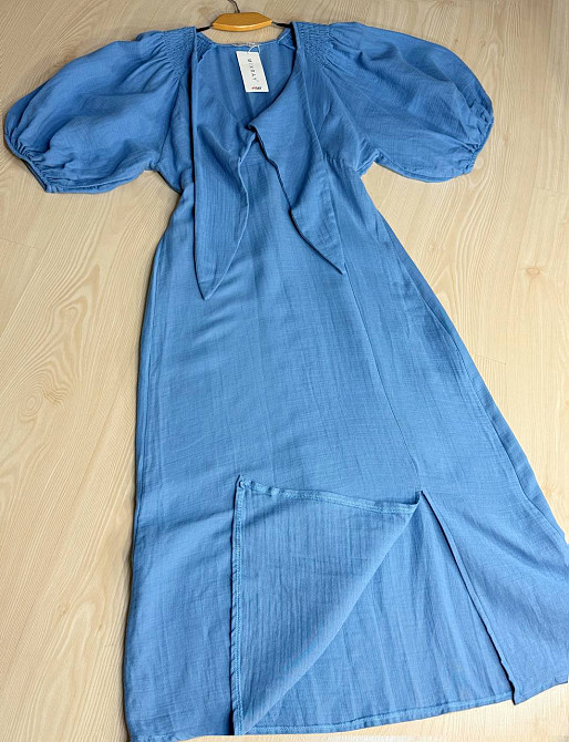 Сукня жіноча Mix Ray 4196 довга з розрізом вузол на грудях з муслину блакитна, блакитний, S Київ - фото 8