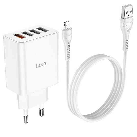 СЗУ сетевое зарядное устройство HOCO C102A 4USB/2,1A с кабелем для зарядки USB - Lightning, Белый Каменец-Подольский