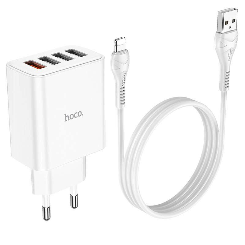 СЗУ зарядний пристрій HOCO C102A 4USB/2,1A з кабелем для заряджання USB - Lightning, Білий Кам'янець-Подільський - фото 3