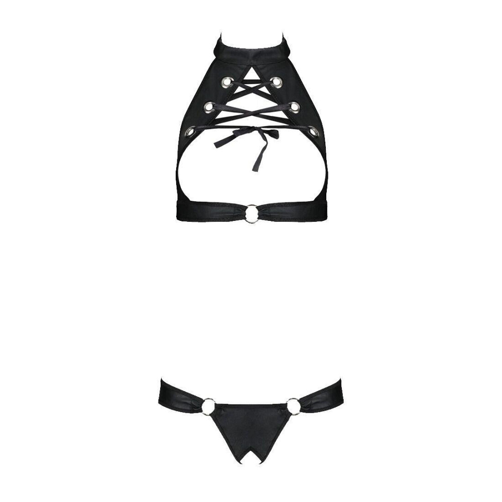 Комплект из экокожи Passion MALWIA SET with Open Bra 4XL/5XL black, топ и трусики с люверсами Sex Aura Киев - изображение 3