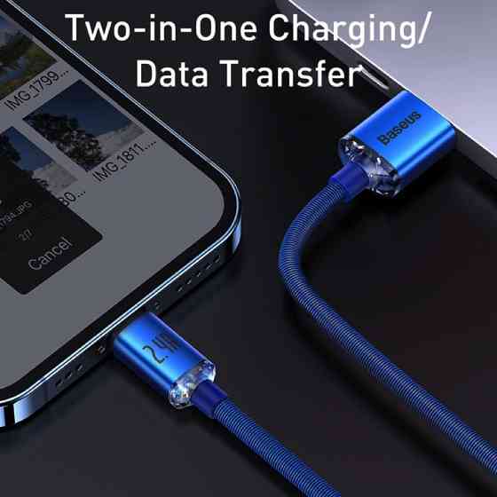 Кабель Baseus Crystal Shine Series Fast Charging Data Cable USB to iP 2.4A 2m Blue Одеса
