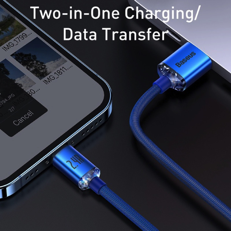 Кабель Baseus Crystal Shine Series Fast Charging Data Cable USB to iP 2.4A 2m Blue Одеса - фото 6