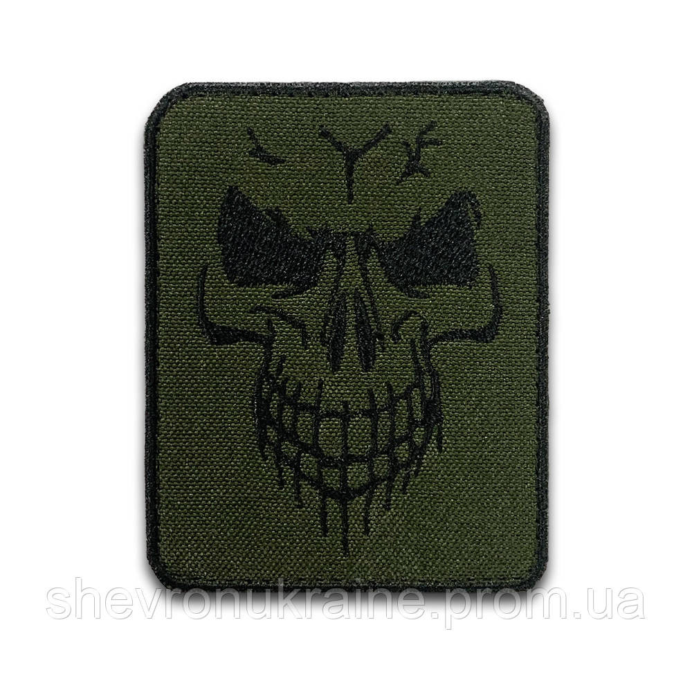 Шеврон Череп (Форма прямокутна. Фон олива. На липучці) Розмір 8x6.2см Київ - фото 4