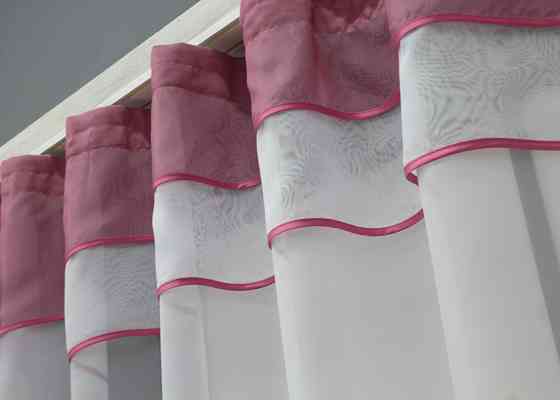 Гардина арка на кухню VR-Textil № 110к белый с малиновым 270х170 см (52-0882) Киев