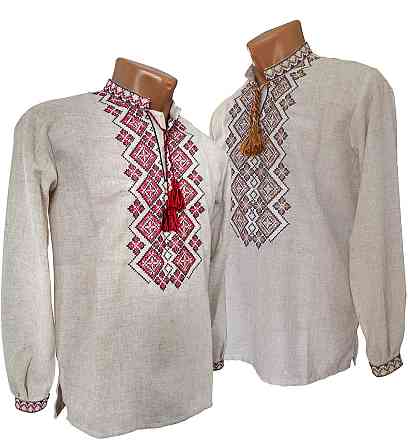 Лляна чоловіча вишиванка з орнаментом Святкова коричневий орнамент Київ