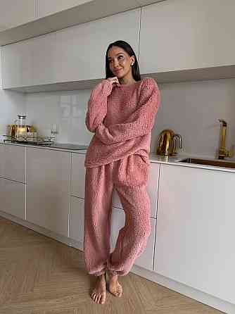 Жіноча затишна піжама-двійка: кофта та штани махра тедді Пудровий, 48/52 Одеса