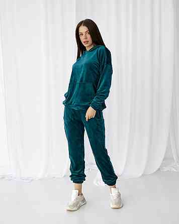 Жіночий велюровий костюм із капюшоном Смарагдовий XS Харків