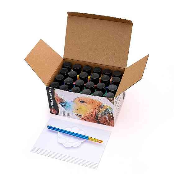 Набор акриловых красок Acrylic Paint Set 24 баночки по 59 мл, бумага для рисования, палетка и кисточки 2 штуки Каменец-Подольский
