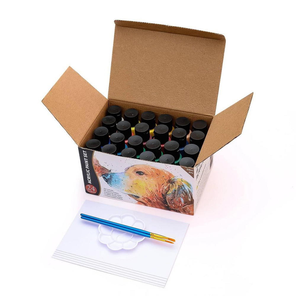 Набір акрилових фарб Acrylic Paint Set 24 пляшки по 59 мл, папір для малювання, палетка та пензлики 2 штуки Кам'янець-Подільський - фото 6