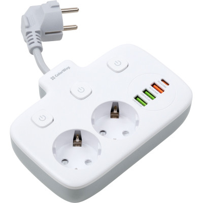 Мережевий фільтр живлення ColorWay CW-CHE24PDW 2 розетки/4USB (CW-CHE24PDW) Вінниця - фото 1