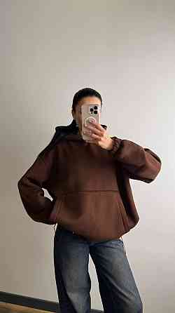 Жіноче тепле об'ємне базове худі оверсайз крою турецька тринитка на флісі Шоколад Одеса