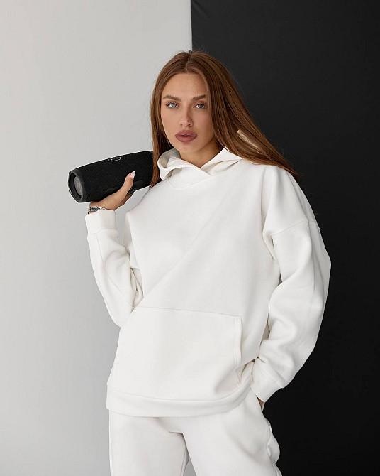 Жіночий спортивний теплий костюм оверсайз Молочний XL Харків - фото 6