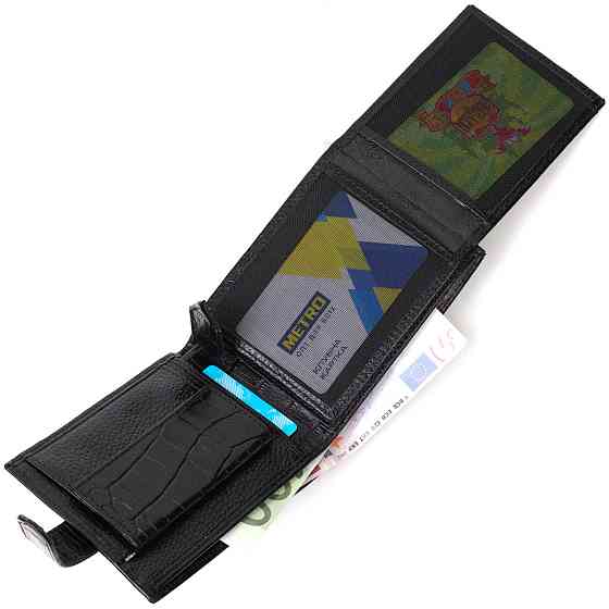 Місткий гаманець середнього розміру для чоловіків з натуральної шкіри з тисненням під крокодила BOND 22000 Чорний Київ