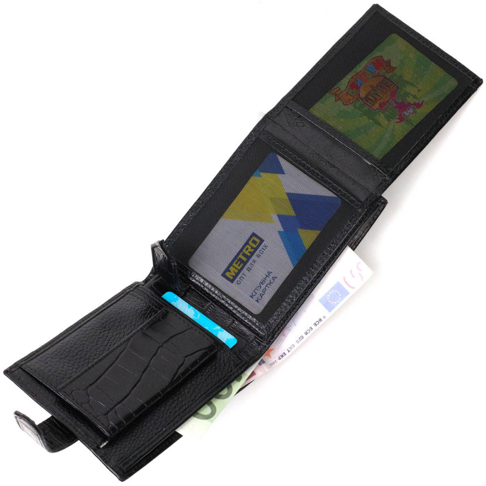 Вместительный бумажник среднего размера для мужчин из натуральной кожи с тиснением под крокодила BOND 22000 Киев - изображение 5