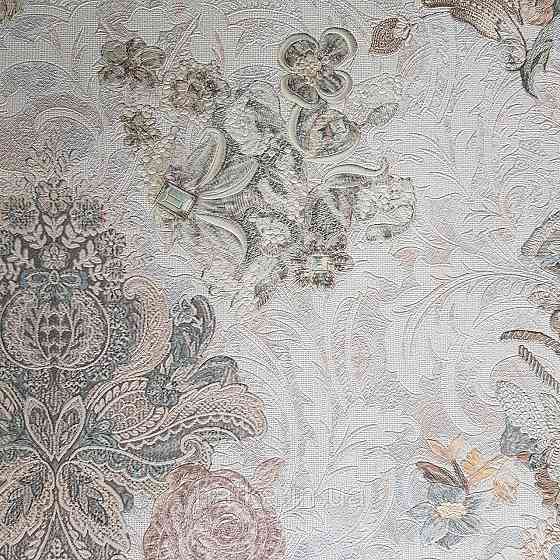 Шпалери метрові вінілові на флізелін Yuanlong Samsara бароко квіти вензель бірюзові коричневі на сірому Київ