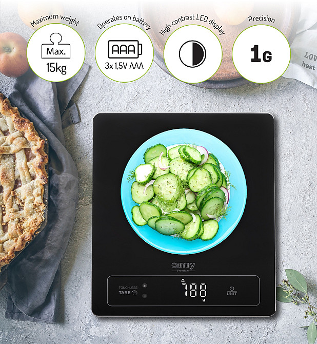 Ваги кухонні Camry CR 3175 black електронні/ 15кг/ г; мл, унція/ 3хААА/ автовимкнення/ скло Вінниця - фото 9