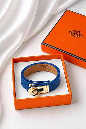 Кожаный браслет Hermes на два оборота синий | Наматывающийся браслет на руку | Браслет Hermes Одесса