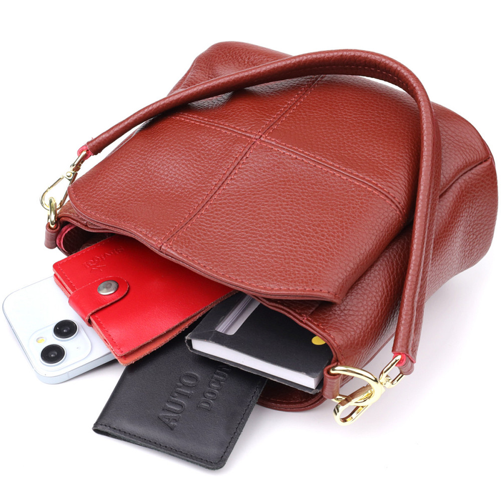 Яскрава жіноча шкіряна сумка з трьома секціями Vintage 22981 Червоний Київ - фото 8