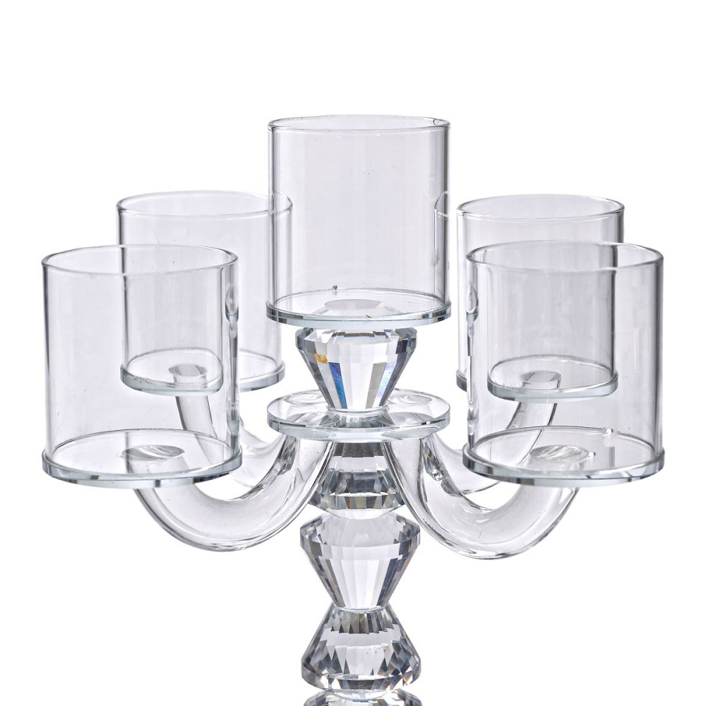 Yiwu Канделябр на 5 свічок 19×19×24 см підсвічник декоративний скляний на ніжці прозорий HP-4-3 Киев - изображение 4