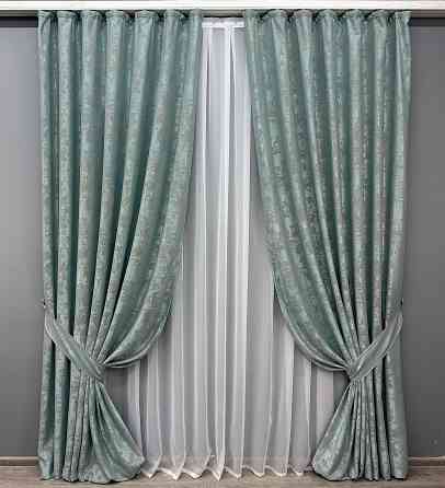 Комплект штор з тканини жаккард колекція "Sultan XO" Туреччина колір бірюзово-сірий 1148ш Київ