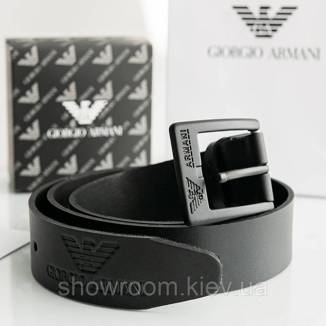 Мужской брендовый ремень из натуральной кожи Armani (329) черный Киев - изображение 5