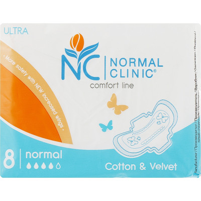 Гигиенические прокладки Normal Clinic Ultra Cotton & Velvet Normal 8 шт. (3800213302888) Винница - изображение 1