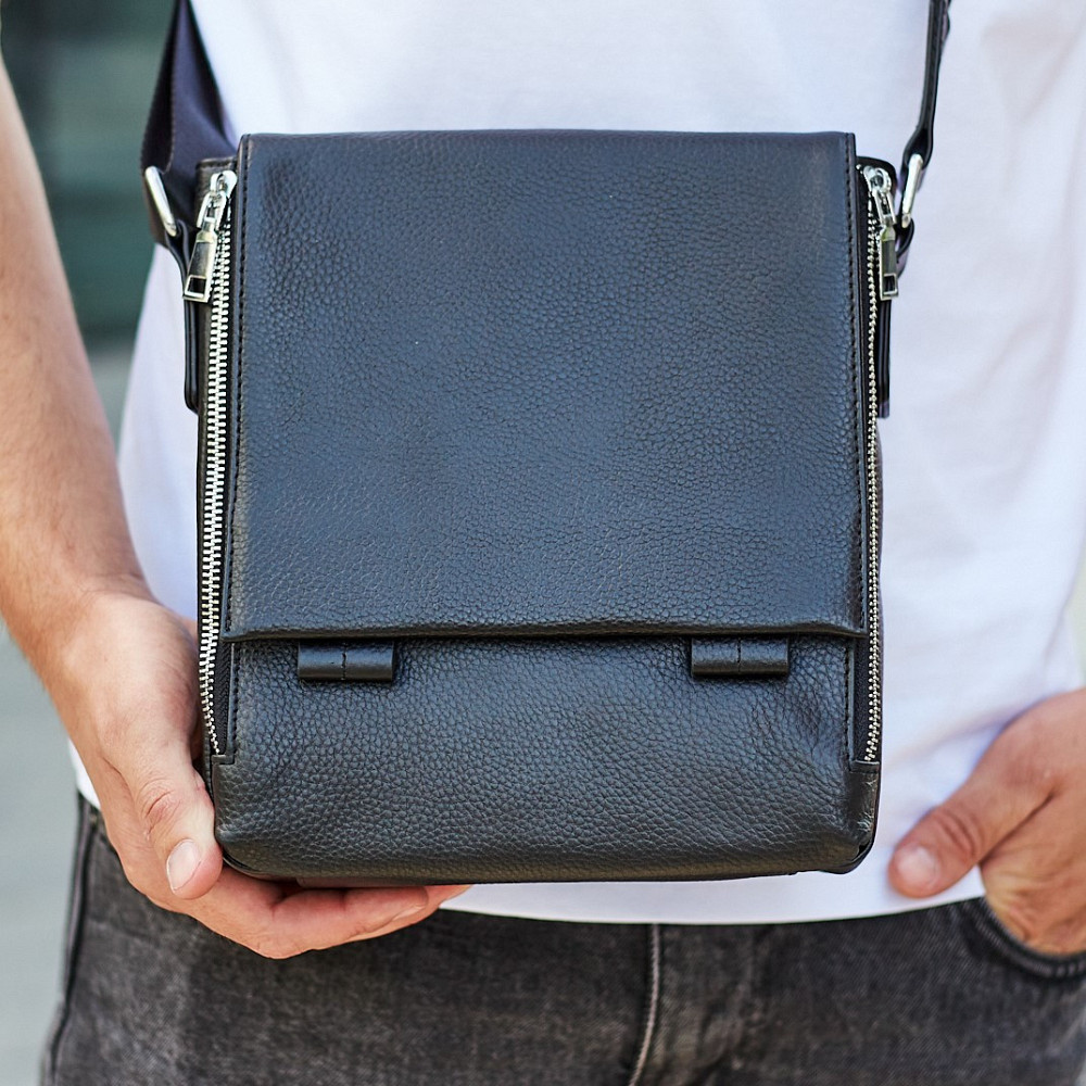 Сумка месенджер чоловіча шкіряна через плече чорна Tiding Bag Київ - фото 2
