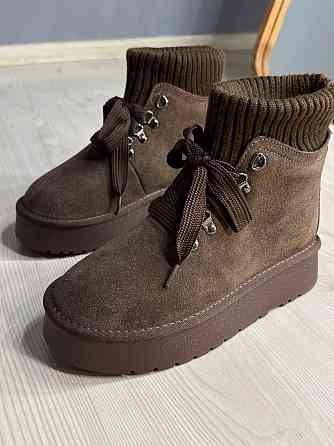 Уггі жіночі Hengji 007-7 замшеві шнурівка зі шкарпеткою коричневі, 38, 24 см Київ