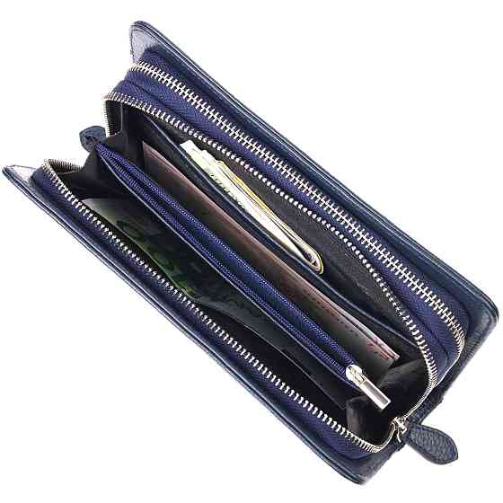 Відмінна чоловіча барсетка на два відділення з натуральної зернистої шкіри Синя (CANPELLINI) Київ