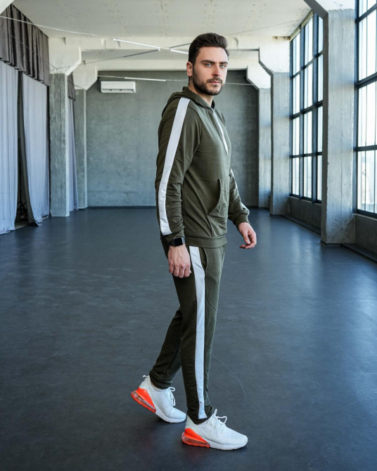 Костюм спортивний чоловічий лампаси весна Хакі-Білий M Харків - фото 1