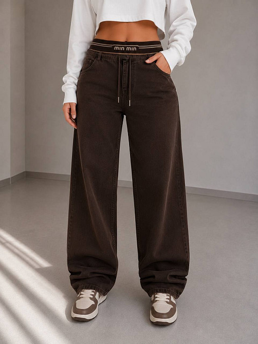 Джинси жіночі Vanver 82226 Mom Baggy банани на резинці великі розміри коричневі, коричневий, 33, 33, 97 см, 122 см Київ - фото 1