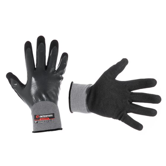 Рукавичка трикотажна з повним двошаровим нітриловим покриттям, базове гладке та пористе на долоні, синтетична, повітропроникна, Киев