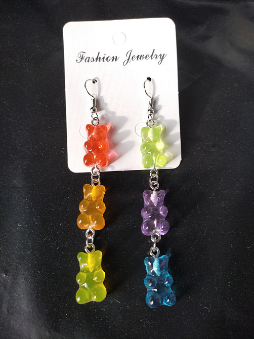 Серьги в виде мишек, разноцветные - длина 8см, смола Киев - изображение 2